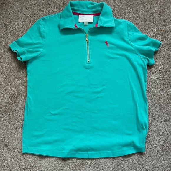 Capagallo golf shirt quarter zip turquoise size M short sleeve polo t-shirt - Picture 8 of 9